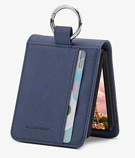 GOOSPERY Card Wallet Ring Case Compatible with Galaxy Z Flip 4 Case, Card Holder Pocket Storage Premium PU Leather Key Ring Wallet Cover, Navy