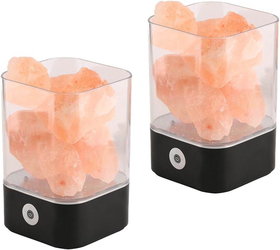 NUZAMAS Set of 2 Salt Lamp 5W Natural Himalayan Pink Crystal Therapeutic Rock Small Mineral 12V USB Light Bedroom, Office