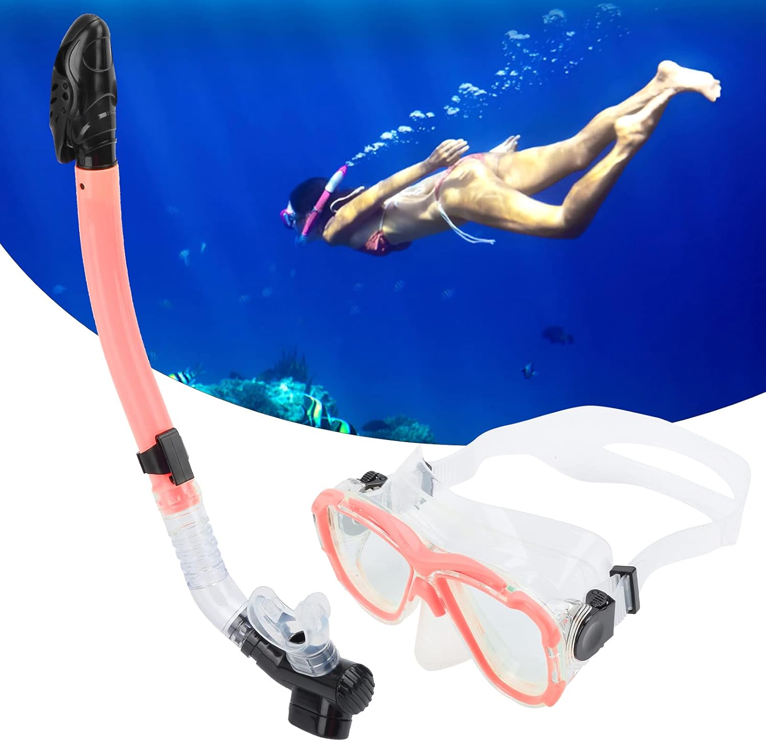 EVTSCAN Adults Snorkel Set Anti‑Fog Diving Cover Tempered Glass Goggles with Dry Top Snorkel Tube