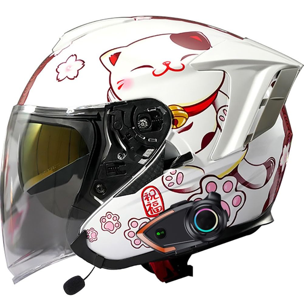 Bluetooth intégral Casco Moto Jet con ECE Homologado Casco Moto Abierto Custom Scooter para Mujer Hombre Adultos con Doble Visera Cascos Abiertos Moto