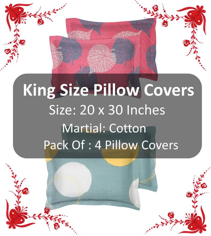 Image of BSB HOME Present Designer Printed 4 Piece 100% Pure Cotton Pillow Cover Set- 20 inch X30 inch Inches, (Multicolor,Pink & Grey)