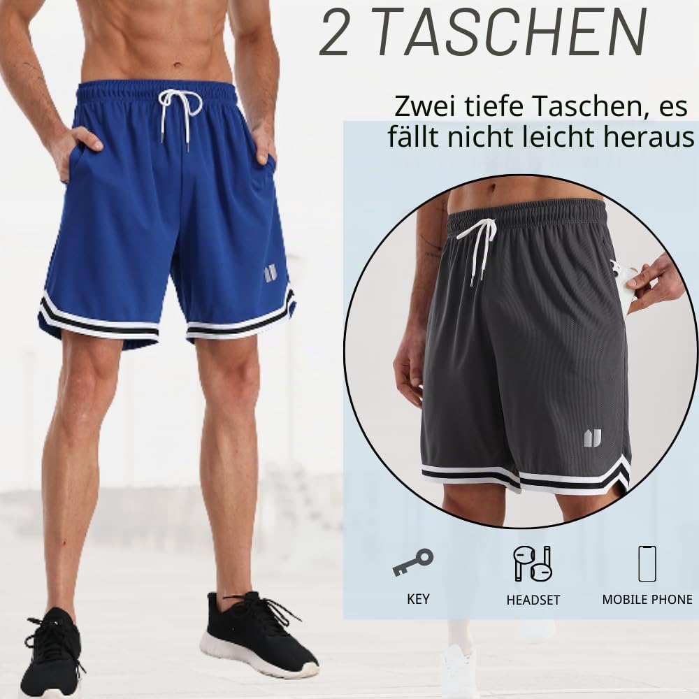 Herren Sport Shorts schnelltrocknend mit Taschen elastischem Bund für Fitnessstudio Laufen
