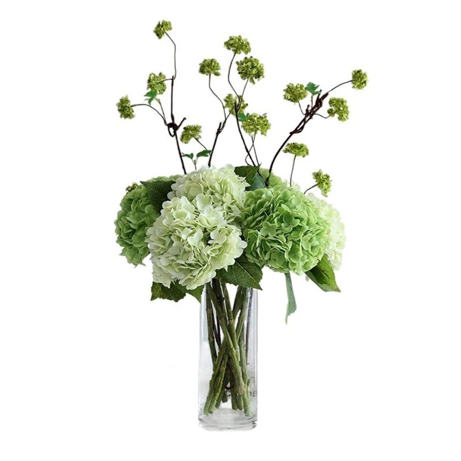 XDLEDMKIZ Artificial Flowers Indoor Hydrangea Set Decorative Artificial Plant with Glass Vase Simulation Bouquet Flower Arrangement Indoor Decoration Wedding Decoration A
