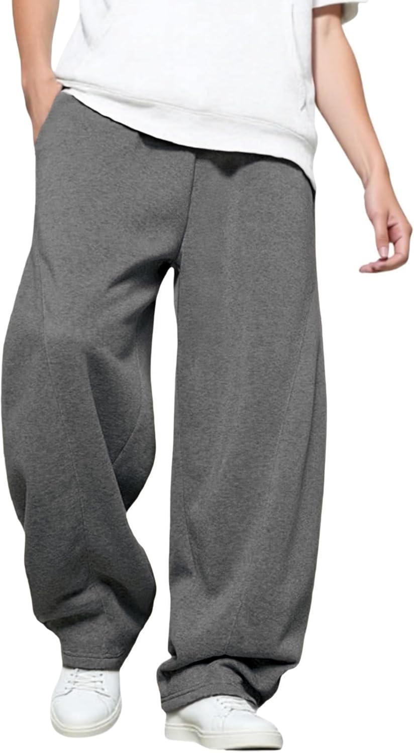 Men’s Baggy Sweatpants with Elastic Drawstring Waist, Wide-Leg Casual Loose Cotton Joggers with Deep Pockets