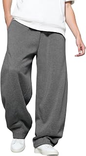 Men’s Baggy Sweatpants with Elastic Drawstring Waist, Breathable Wide-Leg Casual Loose Cotton Joggers Deep Pockets
