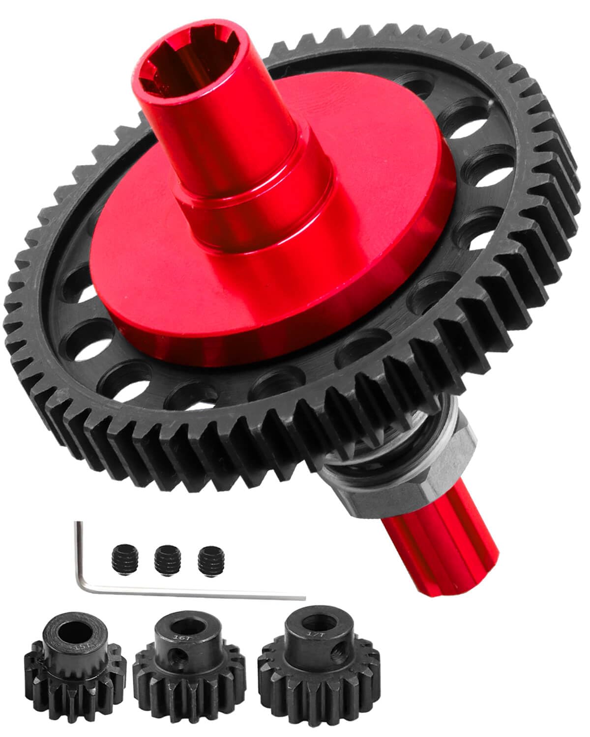 hopsupRC 7075 Metal Spur Gear Slipper Clutch 57T(32dp) with 3.175mm Pinion Gear Sets (15T/16T/17T) Upgrades for 1/10 4x4 Granite/Senton/Big Rock/Vorteks 3s & 550,Kraton/Outcast 4S,1/8 Typhon 3s,Red