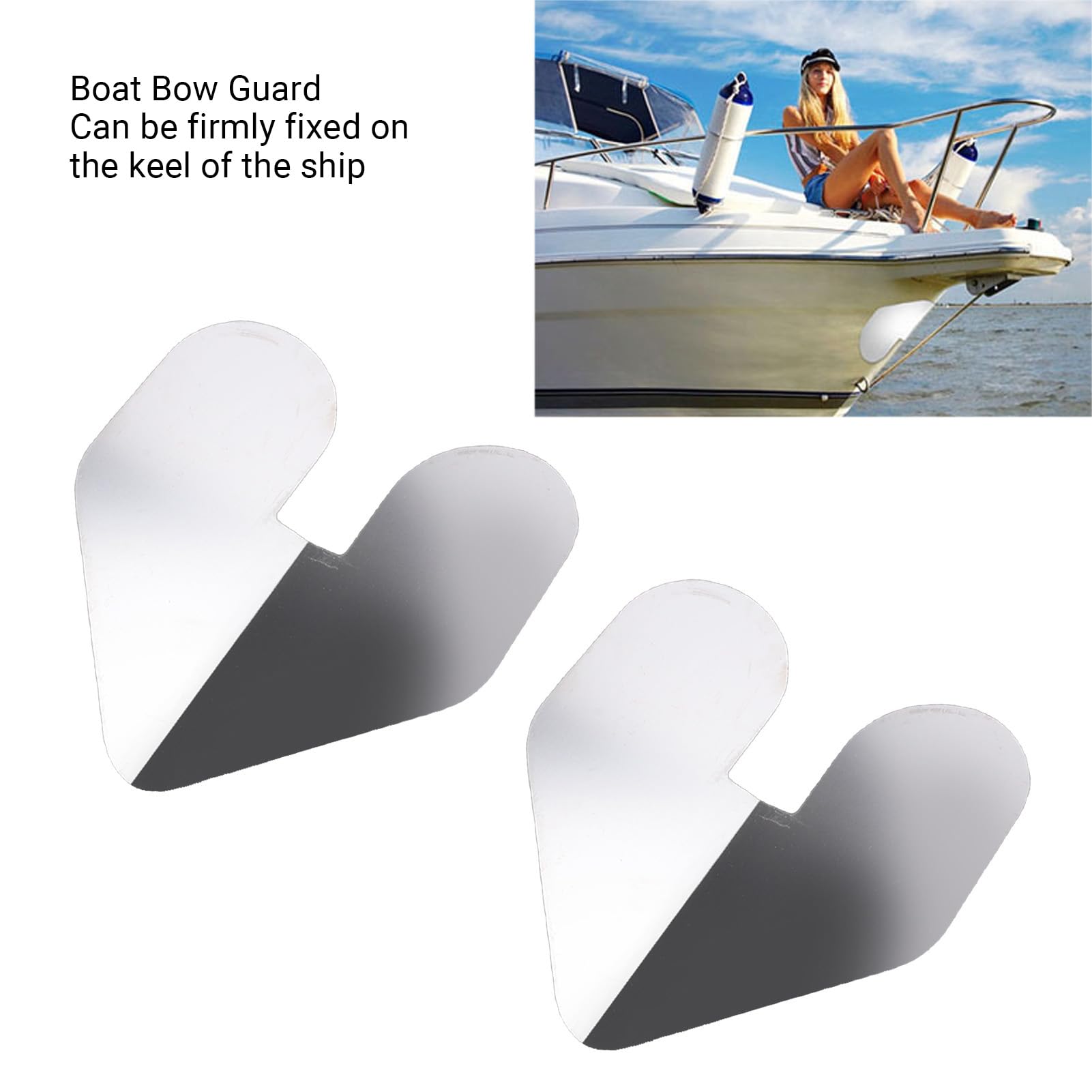 Alomejor Protection d'arc de Bateau 2 Pièces, Protecteur d'arc cranté en Acier Inoxydable avec Autocollant Auto-adhésif pour la Protection de Coque de Bateau de Remorque de