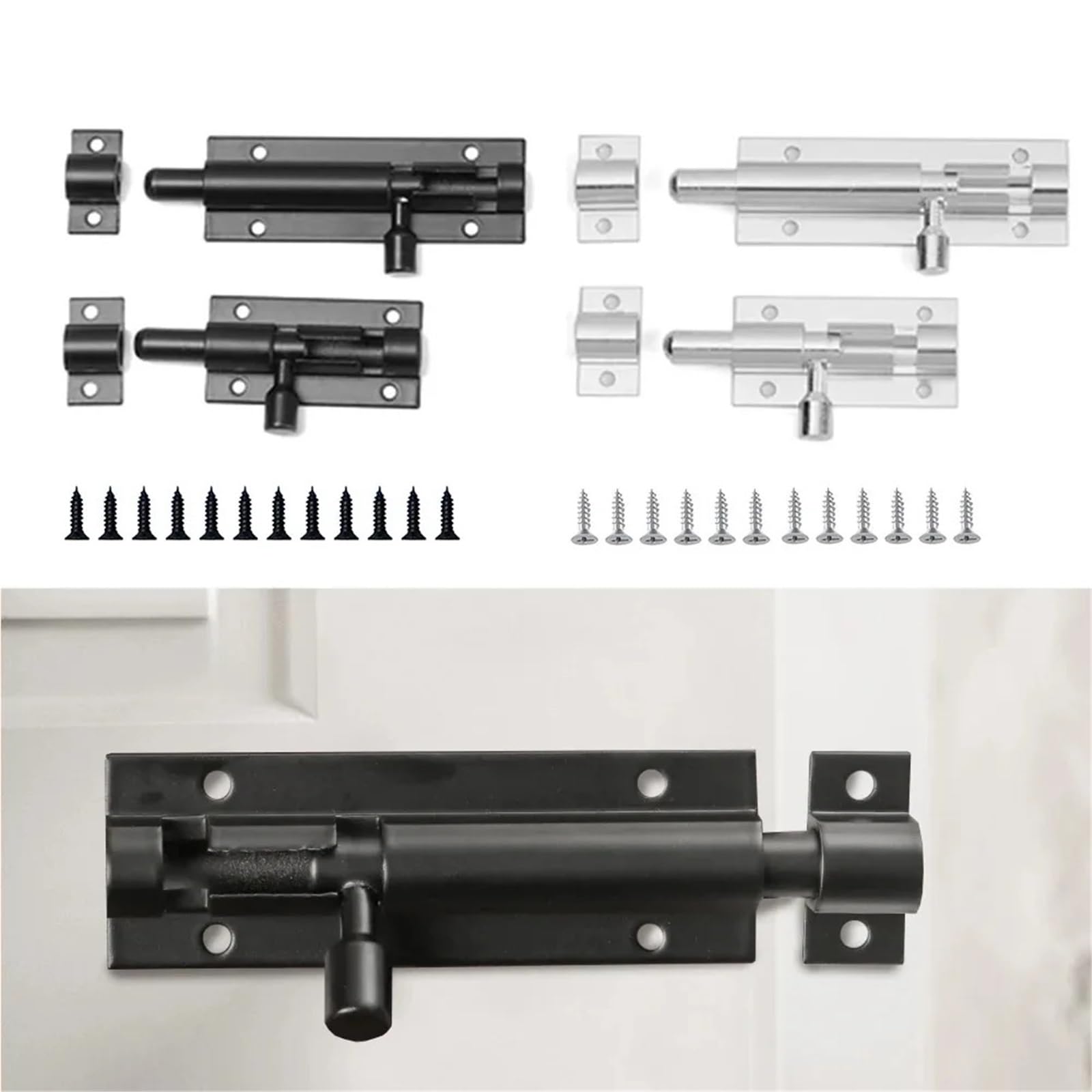 10 cerraduras de puerta aleación aluminio for el hogar, cerrojo seguridad, pestillo ventana Para Puertas(Black,L)