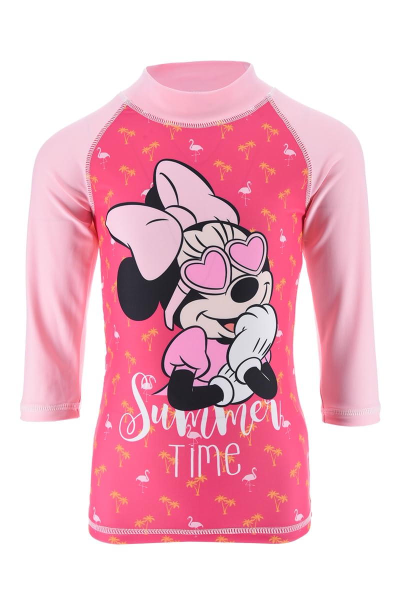 Disney Minnie Mouse Bañador para Niñas, Traje de Baño Proteccion UV Conjunto de Natación, Camiseta de Baño, Tallas 3 a 8 Años
