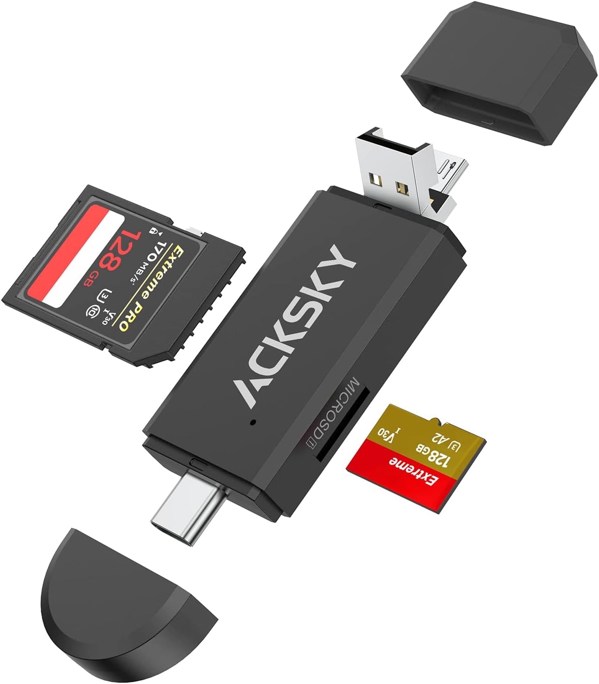 SD Card Reader, Acksky 3 in 1 Micro SD Card Reader USBC
