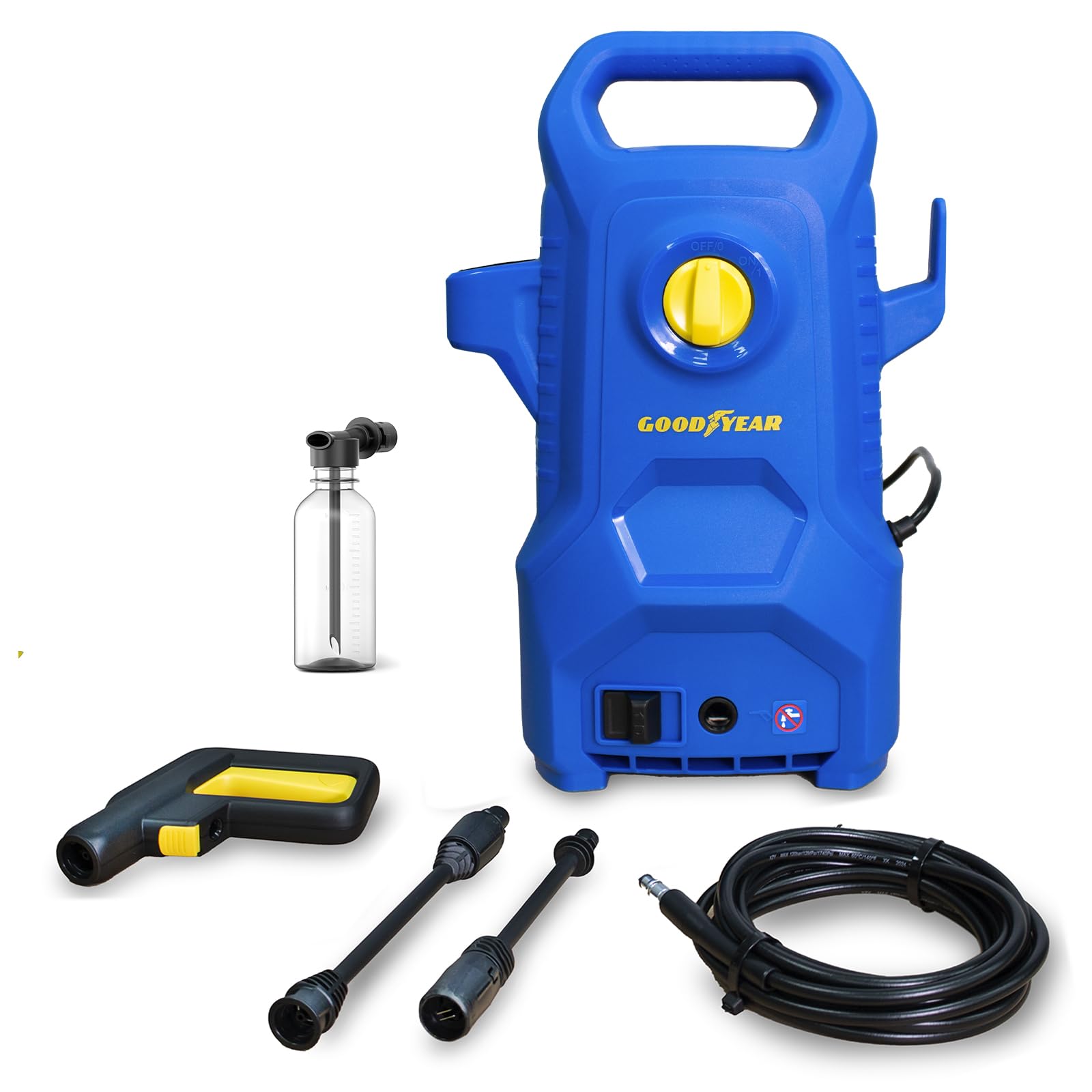 Goodyear - Myjka ciśnieniowa 1400 W 100 barów 300l/H. Pistolet i Lanca. System Auto Stop.Pistolet PP. 5m Wąż. Zestaw zbiornika detergentu 200ml