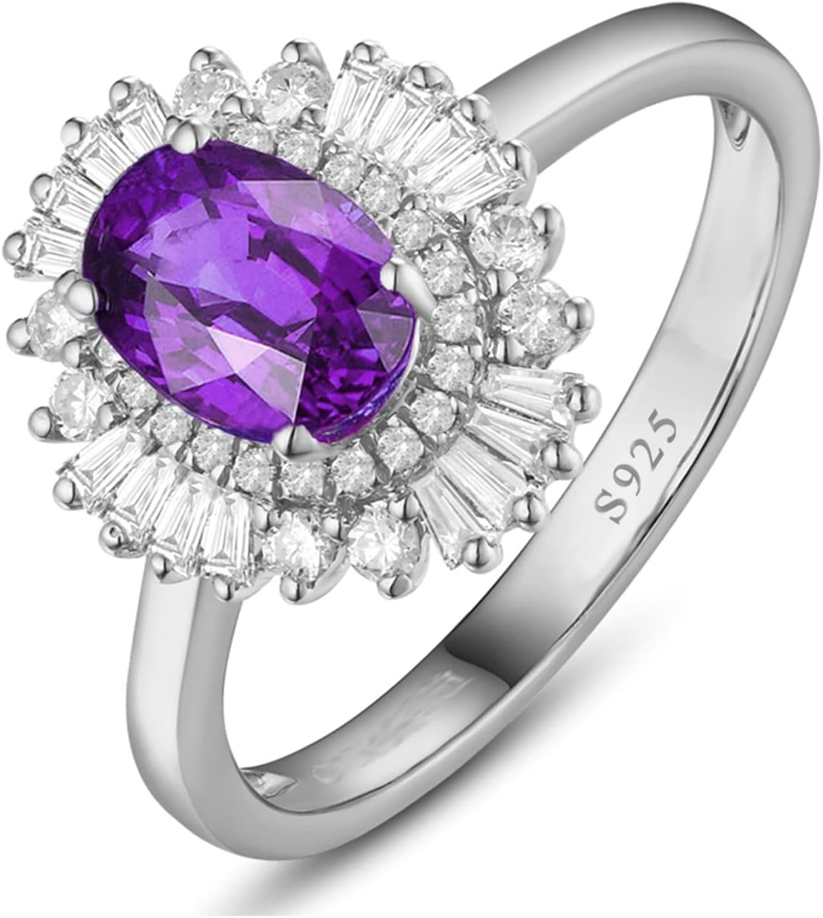 Dainty Rings Women, Oval Cubic Zirconia Ring for Girls 925 Stealing Silver Purple Rings Party Travel Jewelr Size 11