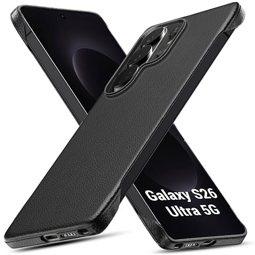 TheGiftKart Hybrid Ultimate Slim Back Case Cover for Samsung Galaxy S26 Ultra 5G | Lightweight Profile | Hard Back Cover Case (PC & TPU, Metal Camera Ring, Leather Texture Finish, Black)