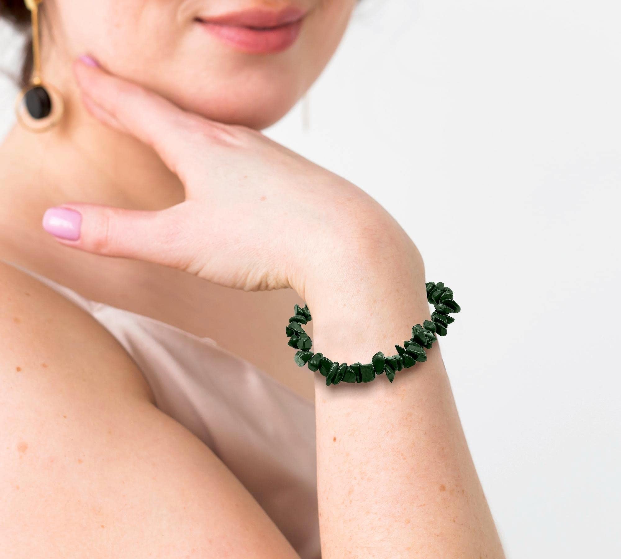 DOJA Barcelona | Bracciale Quarzo Verde Pietre Naturali | Pietra Chip Naturale | Bracciali Elastici con Minerali Veri, Gemme Energetiche, Cristalli Protezione | Braccialetti Uomo Donna