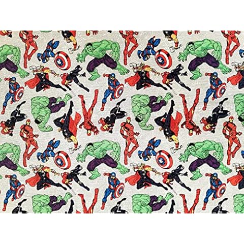 CRAZYLADIES TEXTILES Fabric-Dressmaking-Curtains-Soft Furnishings DISNEY MARVEL SUPERHEROES 100% COTTON PRINT FABRICS in Metres (1 METRE, AVENGERS SUPERHEROES UNITED) Cover