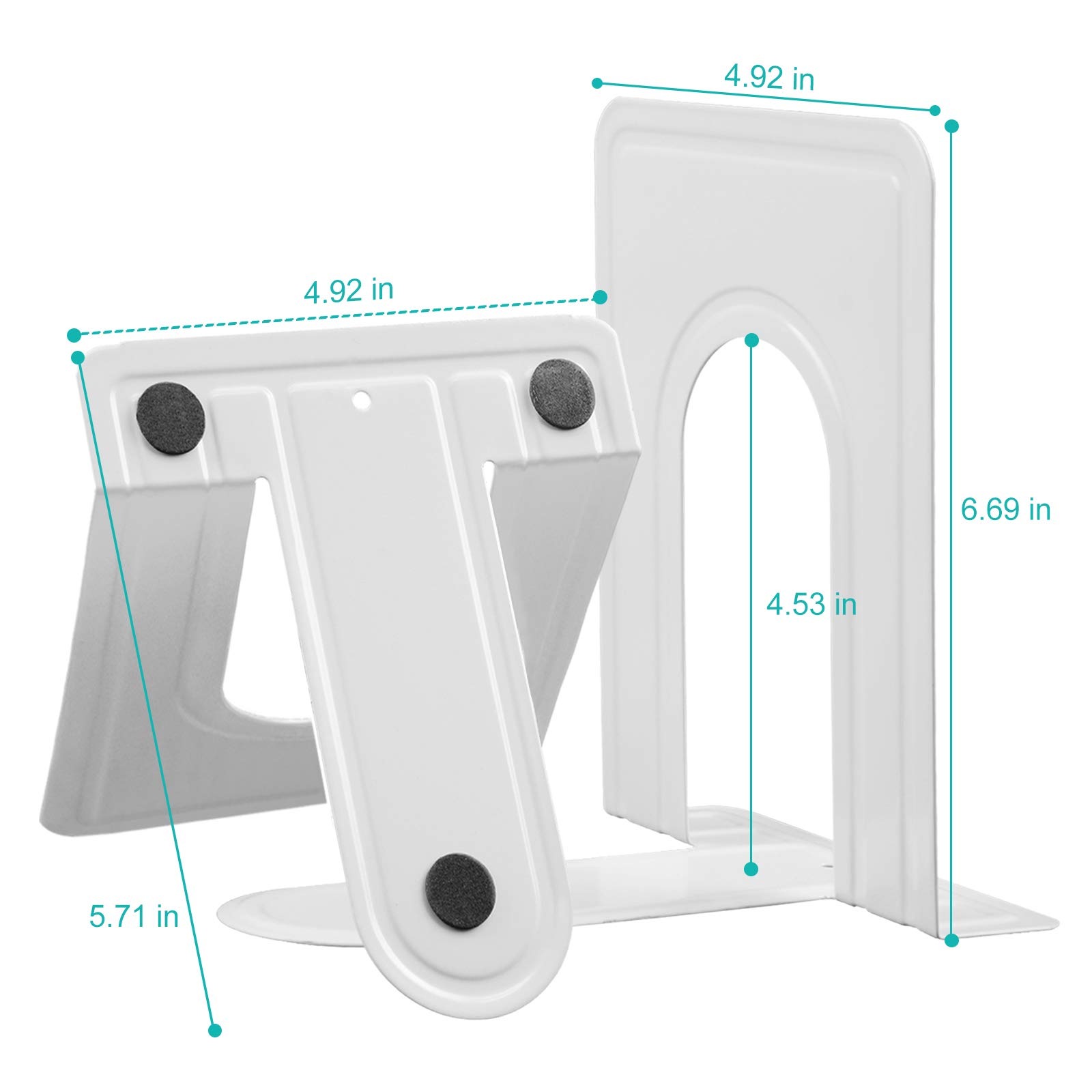 Fermalibri in metallo antiscivolo, per mensole, resistente, fermalibri da ufficio, 15,2 x 13,7 x 15,2 cm, 14 pezzi/7 paia (bianco)