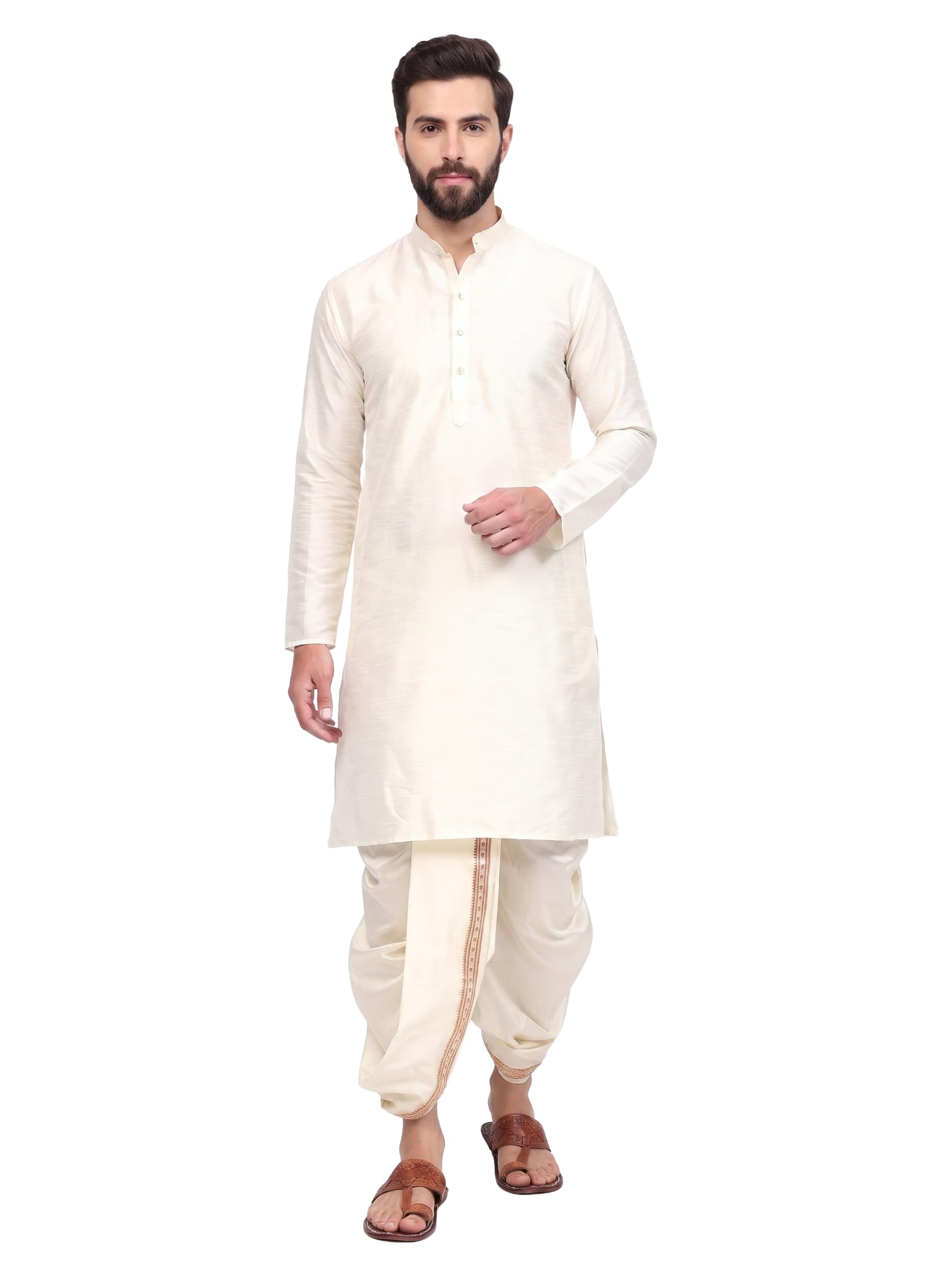 pure prayer Men’s Art Silk Dhoti Kurta Set | Traditional Ethnic Wear for Men | Kurta with Readymade Dhoti Pant | Festive, Puja-picture-11