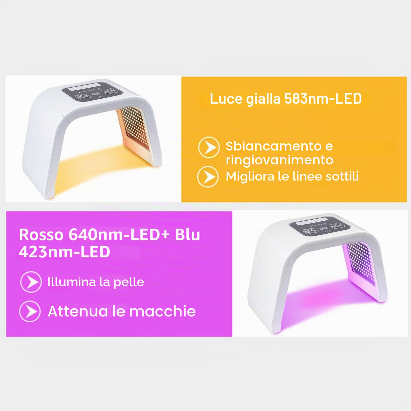 7 colori LED bellezza lampada terapia della luce viso maschera per la cura della pelle, migliorare le rughe, tonificare la pelle fotone strumenti di terapia