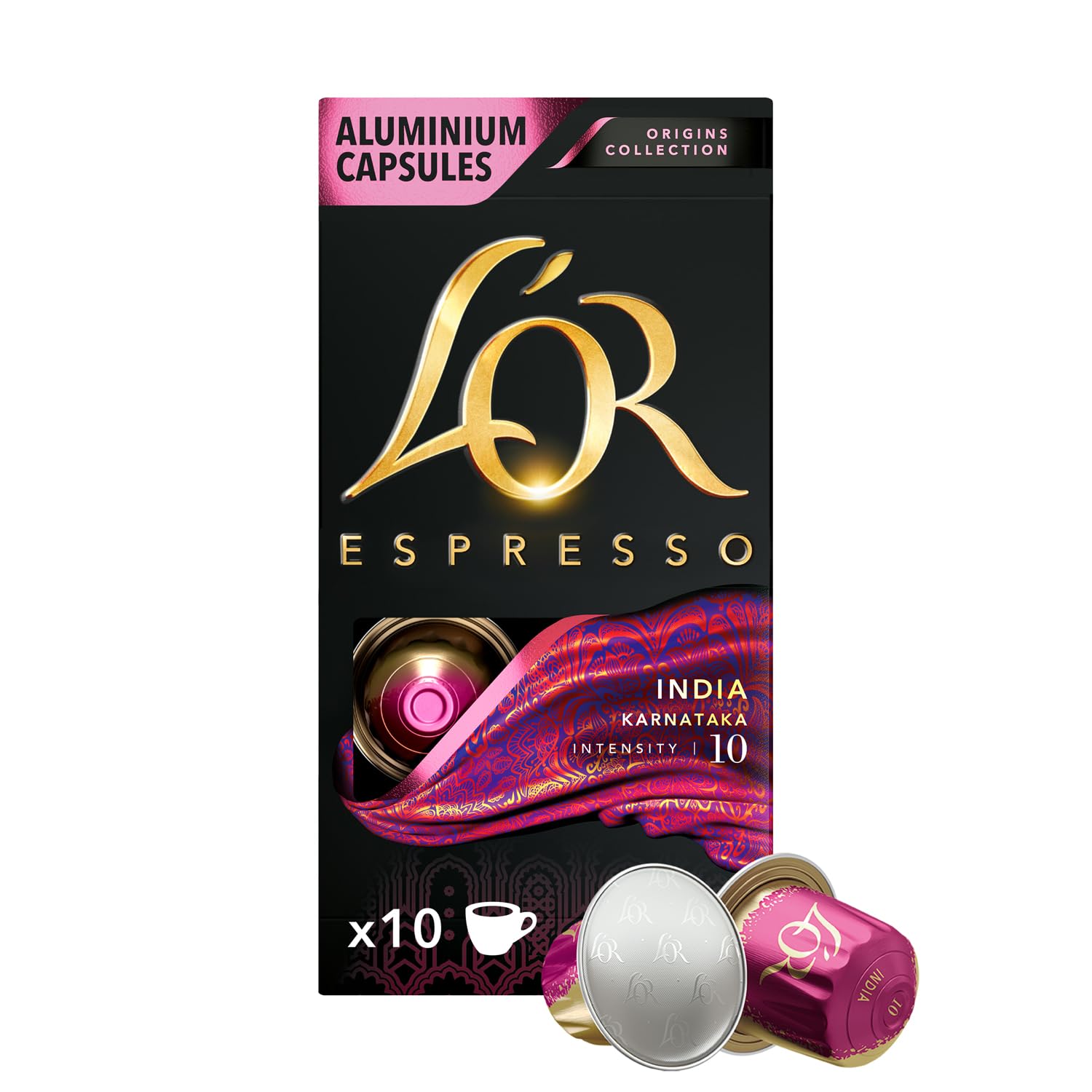 L'OR - Espresso Kahve - India - Origins Collection - Yoğunluk 10 - Tatlımsı ve Hafif Baharat Notaları - 1 Paket x 10 Alüminyum Kapsül