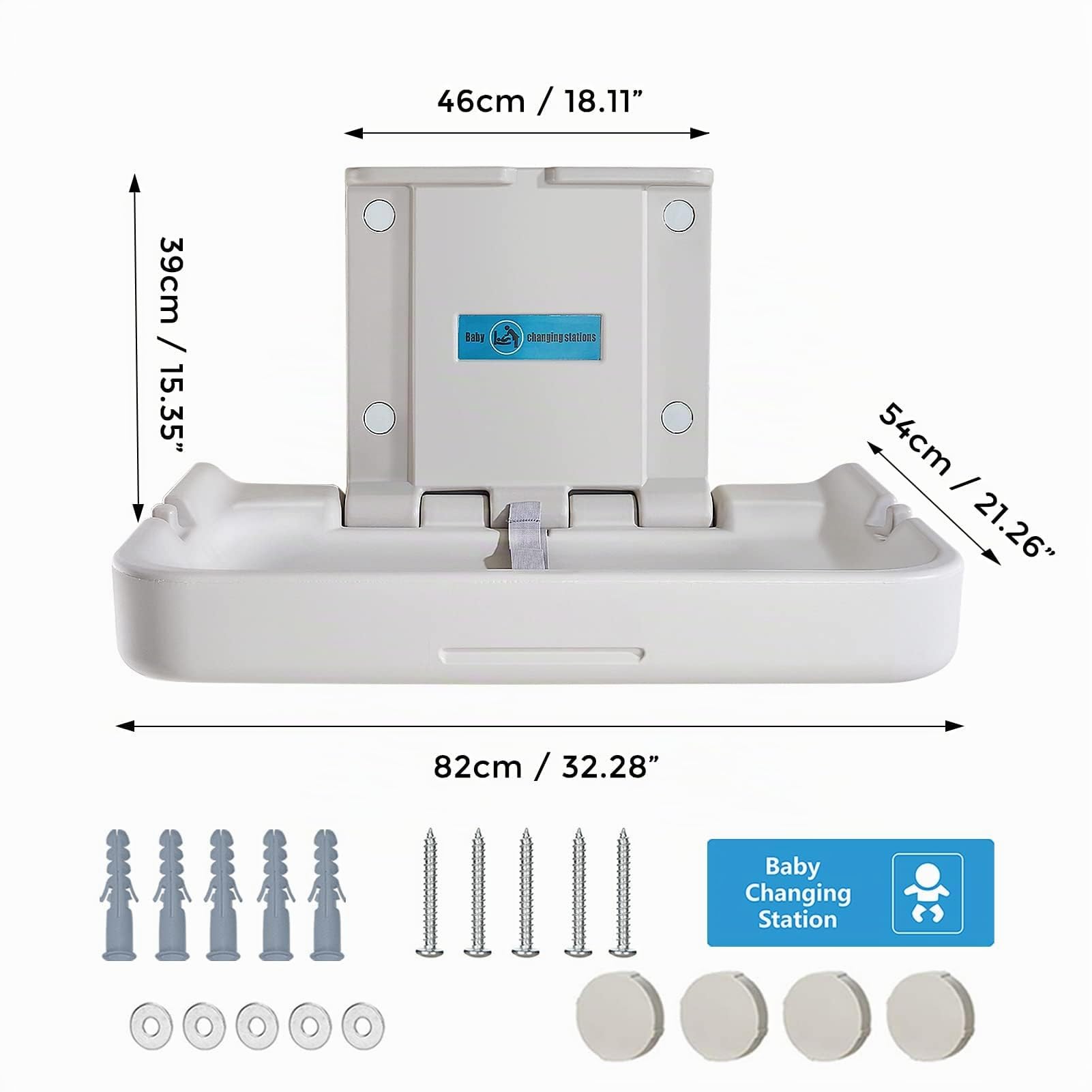 Wandmontierter Wickeltisch, klappbarer Wickeltisch, Wickelstation mit Sicherheitsgurt, horizontaler Wickeltisch für Windeln, Wickelstation für öffentliche Toiletten