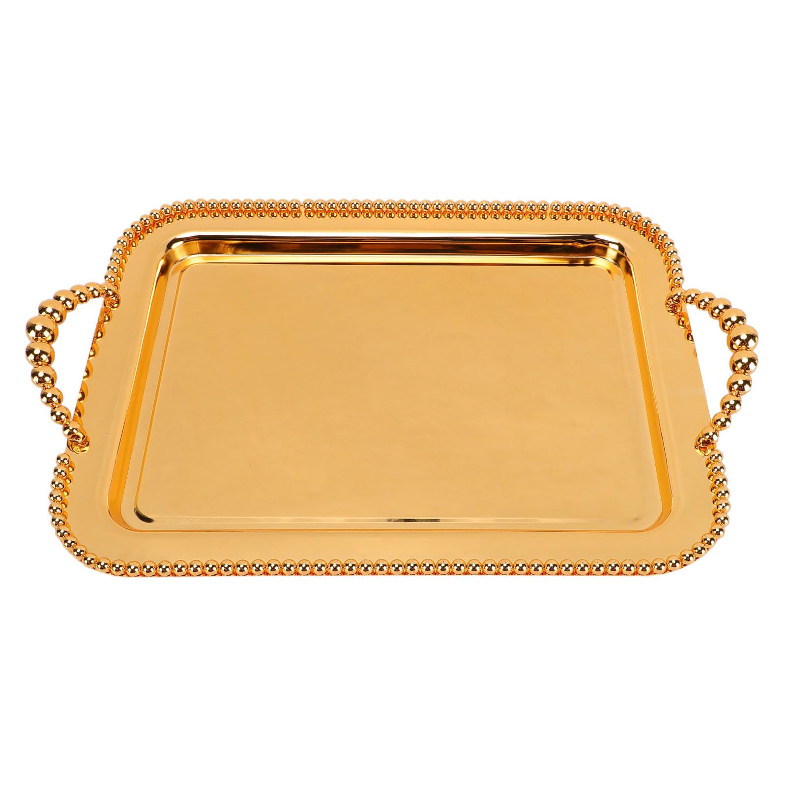 Bandeja para Servir de Acero Inoxidable, Plato Rectangular con Acabado de Espejo con Borde con Cuentas y Asas Dobles, Organizador de Tocador de 16,5 X 11,0 Pulgadas para Fiesta, Boda, Bar,