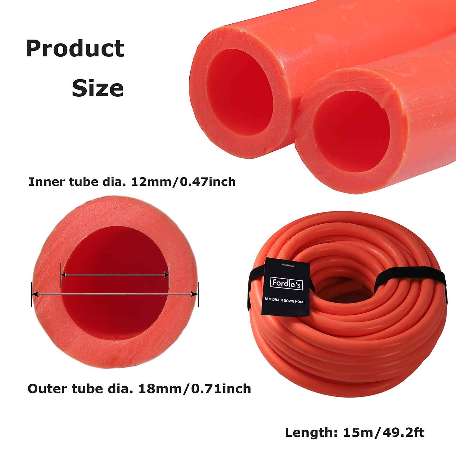 Fordle's 15m Kit Tubo di Scarico Radiatore/Sistem Riscaldamento - Riparazione Manutenzione – Gomma TPU Flessibile con Foro 12 mm – con Chiave di Spurgo, 2 Clip Connettore e 2 Cinghie di Conservazione