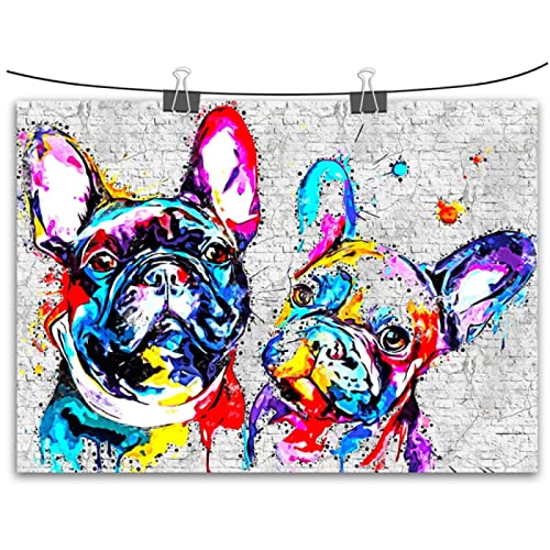 Grande taille toile Art coloré bouledogue français affiches peinture abstraite imprime bouledogue photos pour salle de bain chambre d'enfants décoration murale Cover