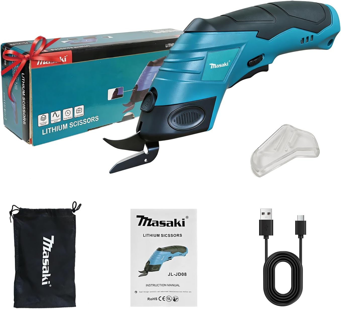 Electric Scissors Cordless, Rechargeable Cardboard Cutter with Safety Lock, Box Cutter Fabric Cutter for Cutting Cardboard Leather Carpet