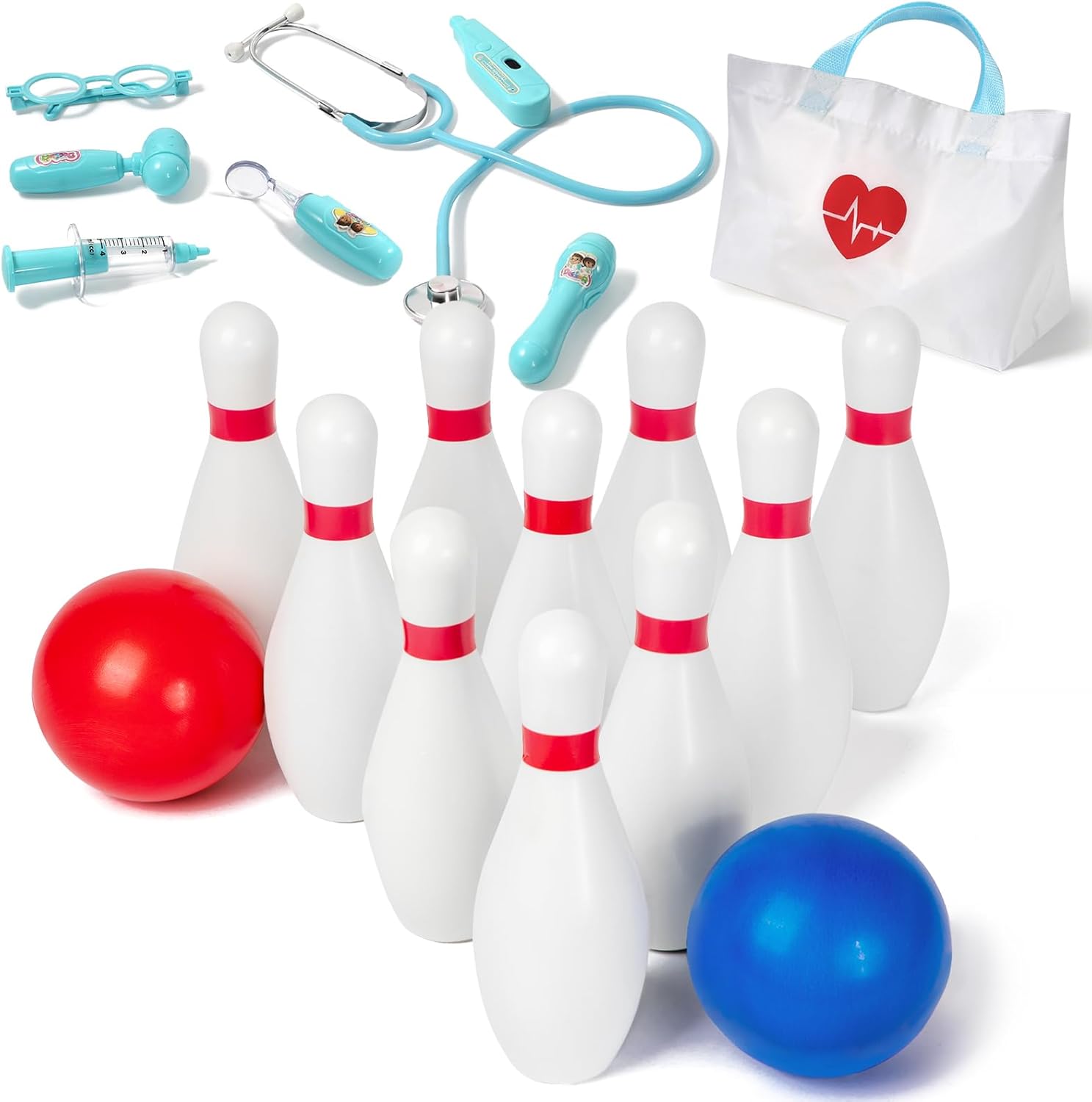 ToddlerToys for 2 3 4 5 Years Old Boys Girls, Christmas Bithday Gifts - Kids Bowling Set and Pretend Play Doctor Kit