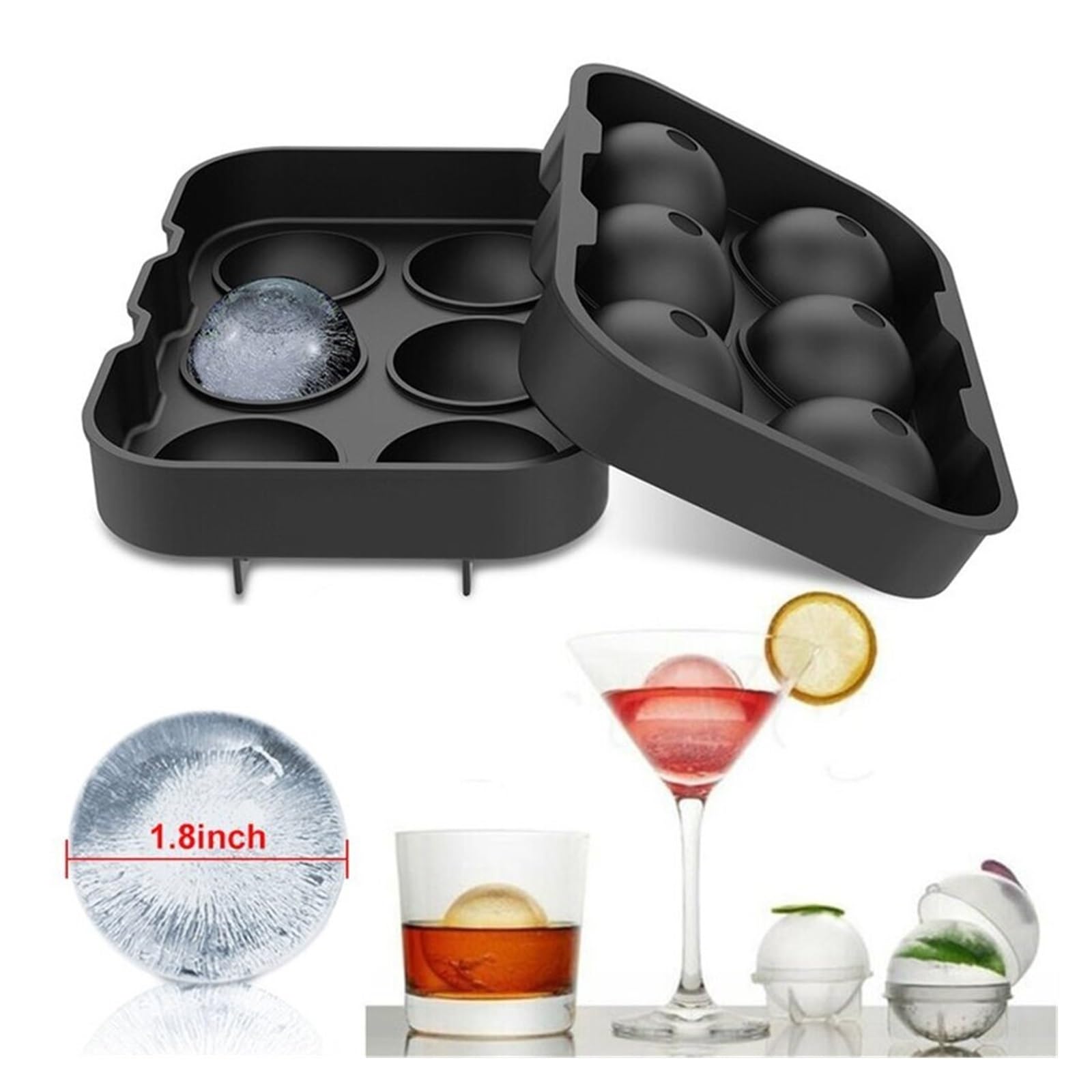Vassoio per cubetti di Ghiaccio Vassoi in Silicone Sphere Ball Maker con Coperchio per Whisky e Cocktail Bourbon Riutilizzabile e Senza BPA (Color : Black 6 Holes)