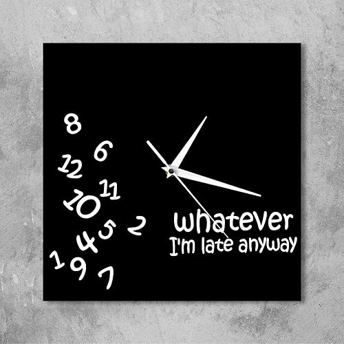 Miniatura 8 de Whatever I'm Late Anyway - Reloj de pared cuadrado con números revueltos, divertido, moderno, silencioso, sin tictac, reloj de pared colgante para