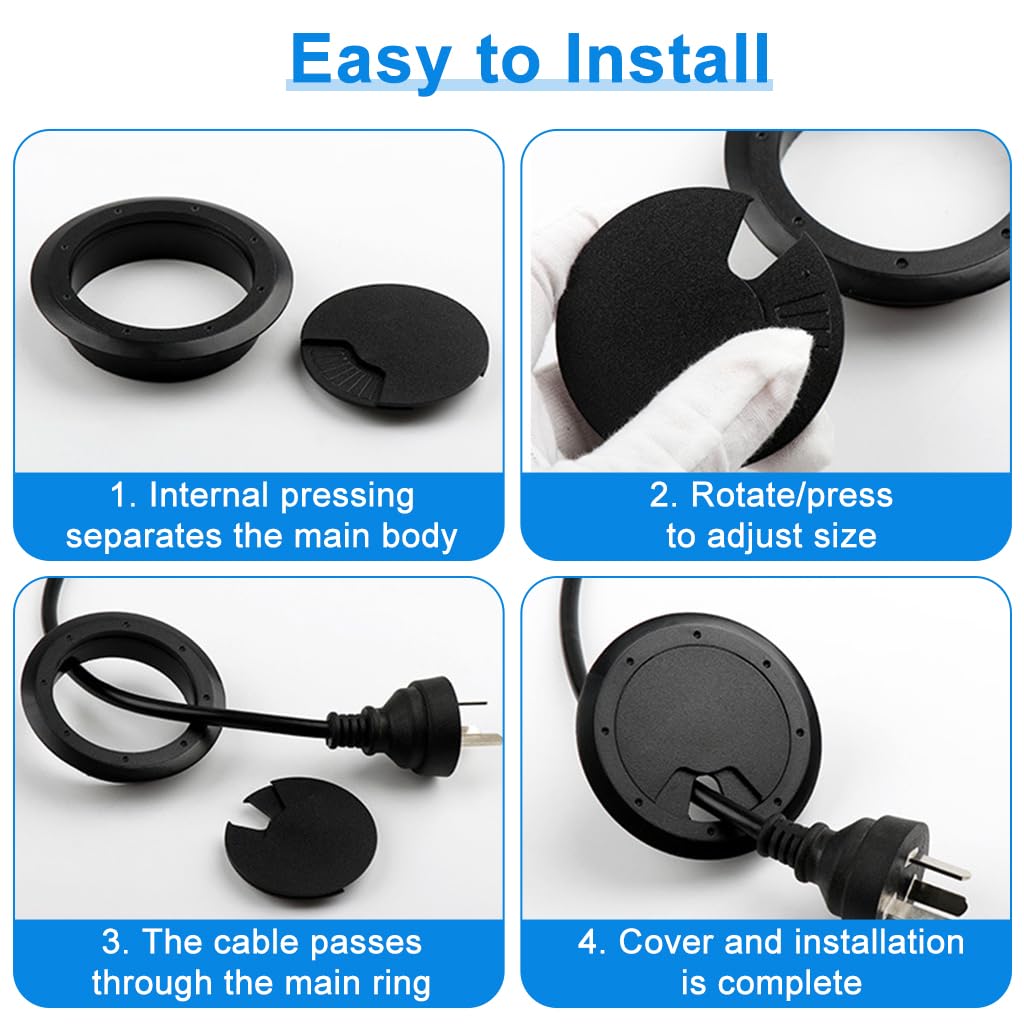 Serplex® 4Pcs Desk Grommets 2.36 inches Durable ABS Round Cable Grommets 2