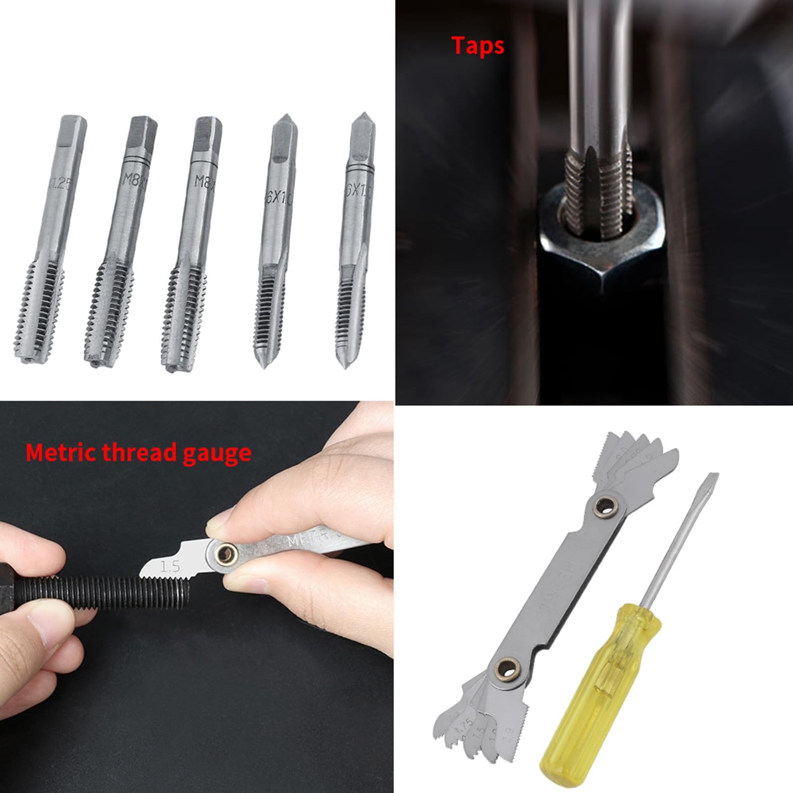 Juego de Machos de Roscar y Matrices Juego de Herramientas de Machos de Roscar de Acero de Aleación 32 Piezas M3 a M12 Paso Grueso con Llave y Calibre de Rosca para Maquinaria de Vehículos