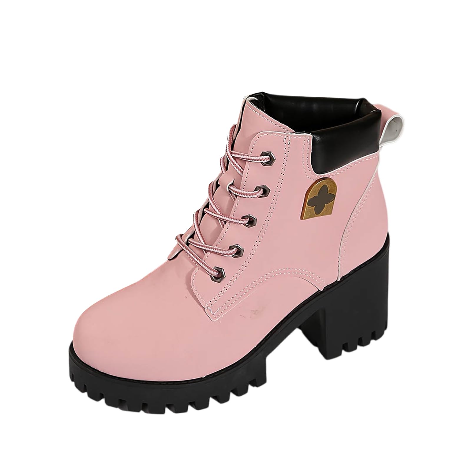 Ankle Boots For Women Round Toe Thick Mid Heel Lace Up Platform Ankle Booties Versatile Elegant Comfortable Outdoor