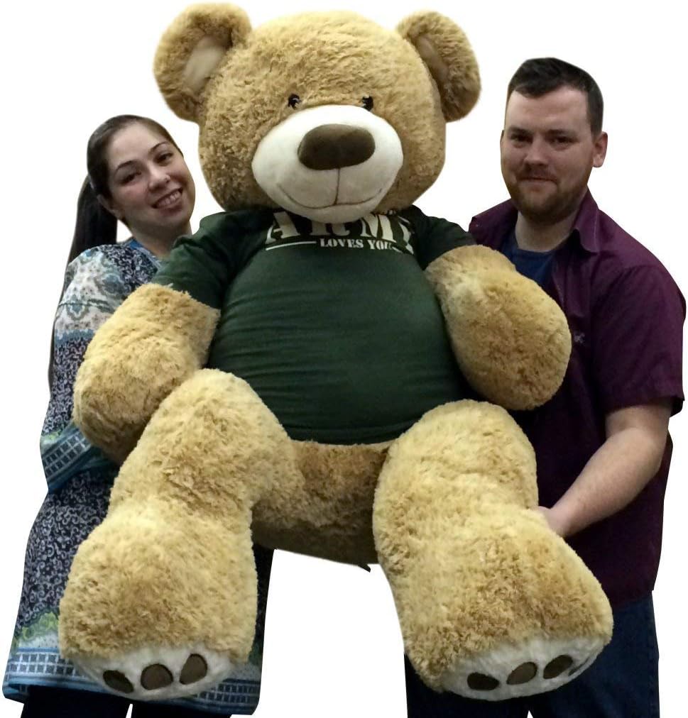 Giant 5 Foot Romantic Teddy Bear Wearing Tshirt That Says Somebody in The Army Loves You Big Military Teddy Bear