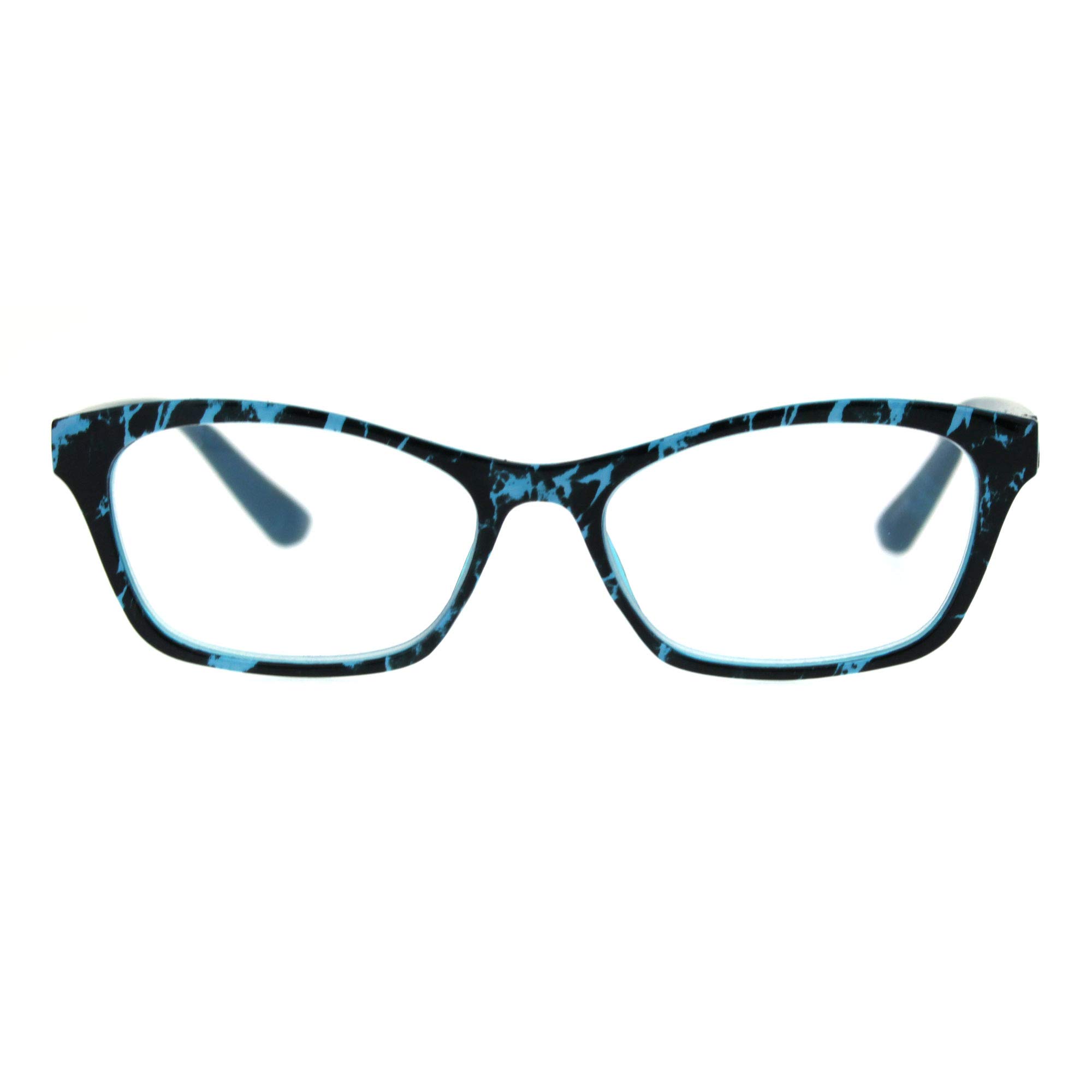 SA106 Womens Rectangular Marble Print Plastic Strength Reading Glasses Teal Marble