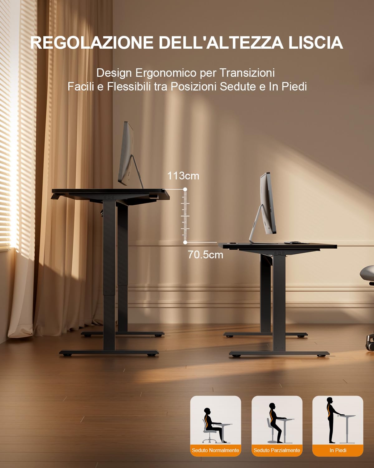 HLFURNIEU Scrivania Regolabile in Altezza, 120 x 60 cm, Scrivania Motorizzata, con Prese, Porte USB, 3 Controlli Memoria, Standing Desk Nero