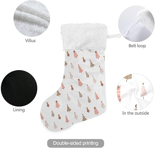 Miniatura 2 de Calcetín de árbol de Navidad rosa de 18 pulgadas con copos de nieve de invierno, color blanco, medias de Navidad grandes para familia, vacaciones,