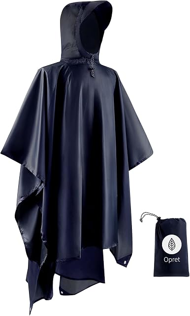 Opret Waterproof Rain Poncho for Adults, Lightweight Raincoat 3-in-1 Multifunctional Rain Cape with Hood for Hiking, Camping and Outdoor Activities