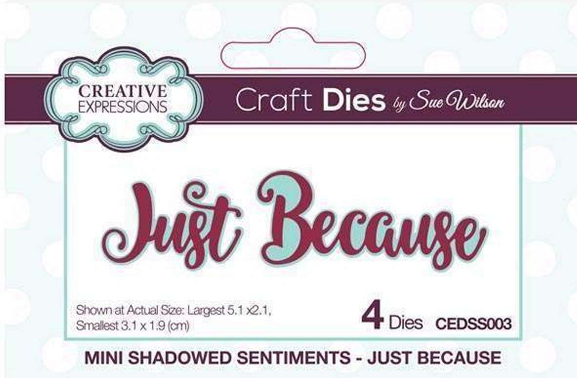 Creative Expressions Silver Sue Wilson Mini Shadowed Sentiments - Just Because,,Largest Die 5.1 X 2.1 Cm