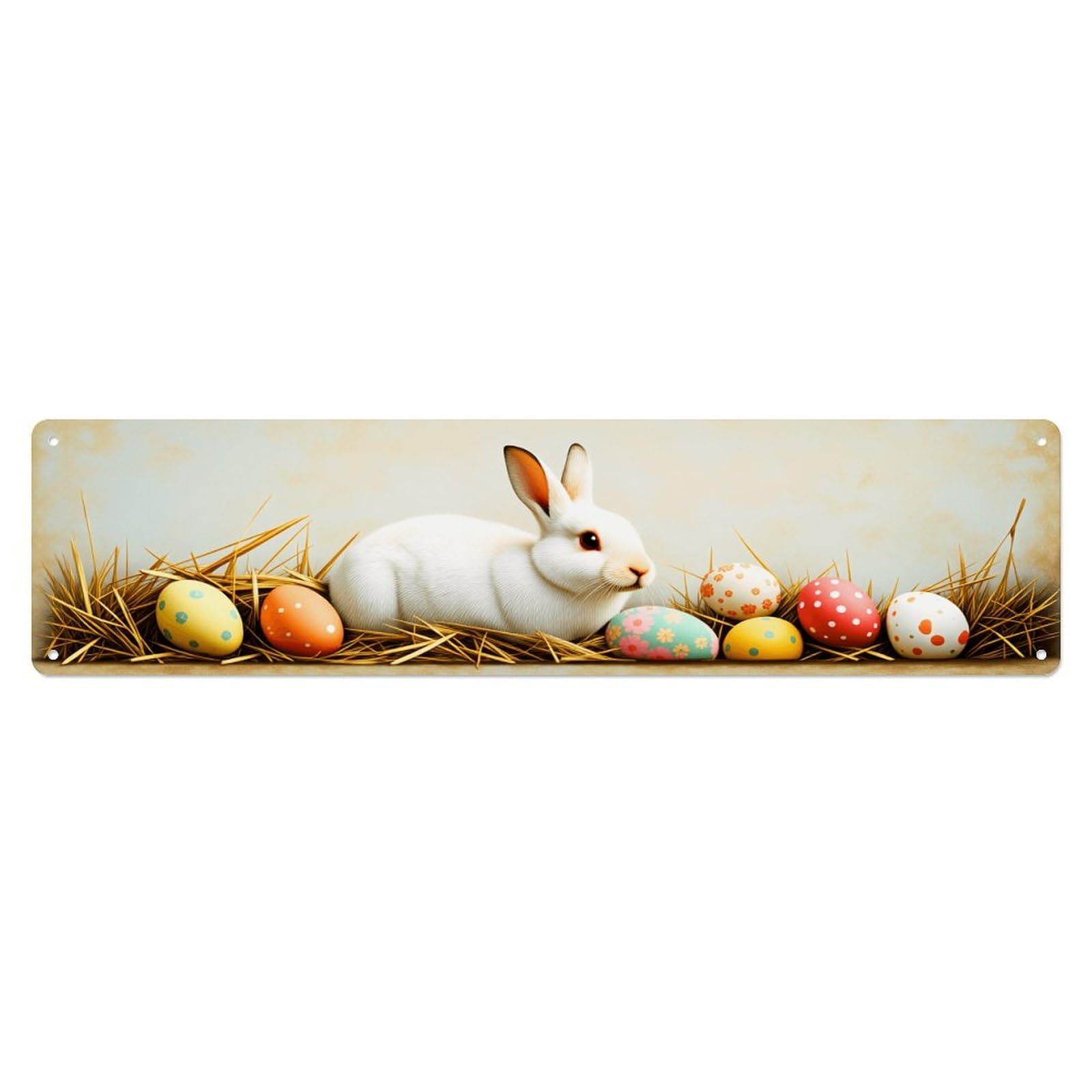 Easter Bunny Eggs Hay Nest Tin Sign Vintage Metal Poster Retro Bar, Home, Man Cave, Kitchen, Laundry Room Wall Art Decor Gift 4x16 Inch