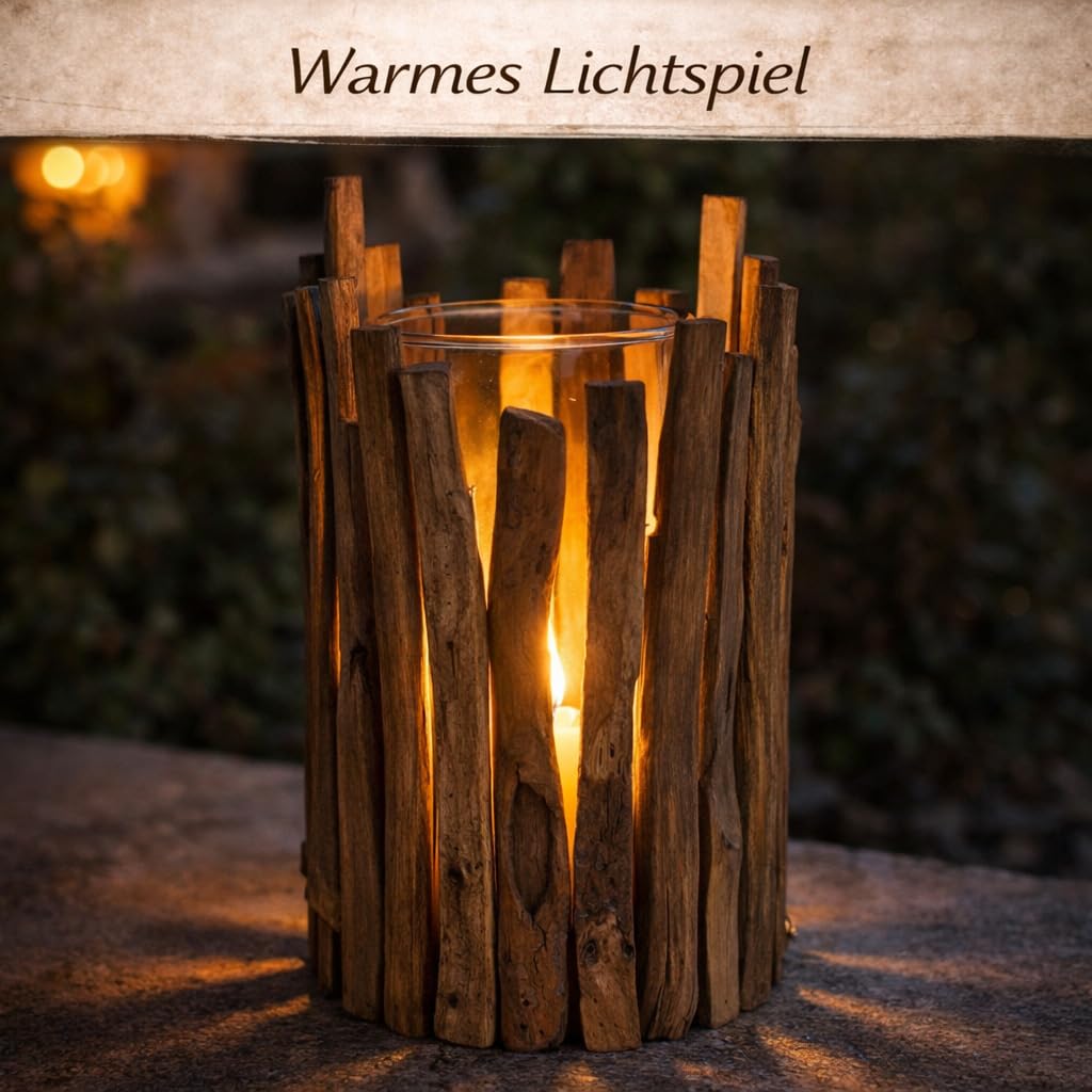 formano Windlicht Holz groß Kastanienholz Laterne 38 cm mit Glaseinsatz, rustikale Garten & Wohnzimmer Deko, massives Naturholz Teelichthalter für Terrasse, Balkon & Eingangsbereich
