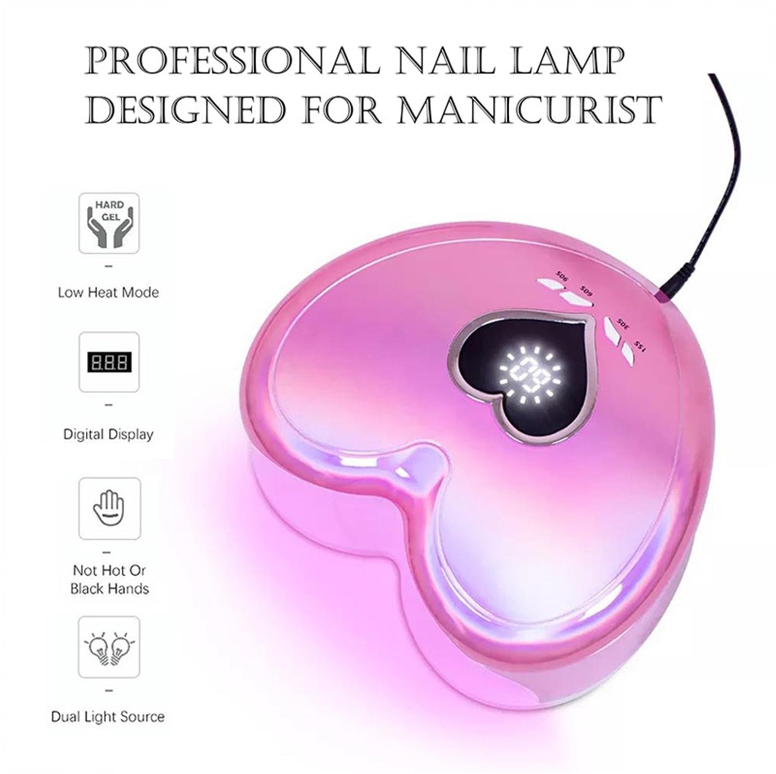 Lampa LED do paznokci, Urocza, szybkoschnąca maszyna do manicure i pedicure w kształcie serca, lekka, 96 W, lampa UV LED paznokci(Pink)