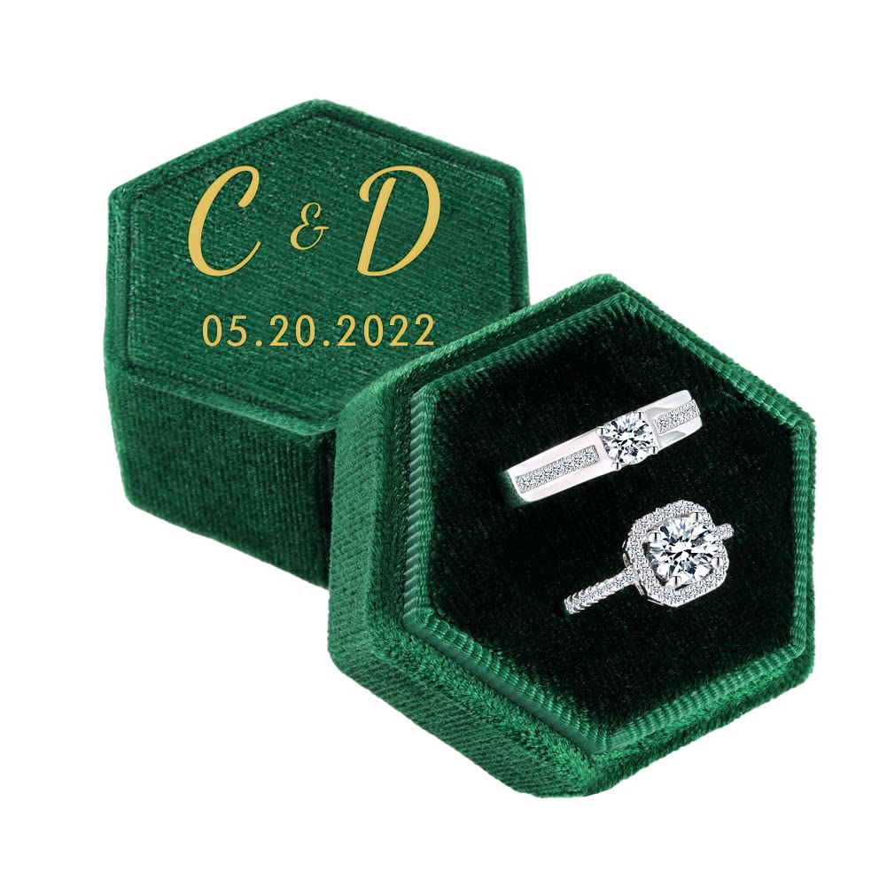 MeMoShe Custom Velvet Ring Box for Proposal Personalized Engagement Ring Bearer Box for Wedding Ceremony Anniversary-Dark Green