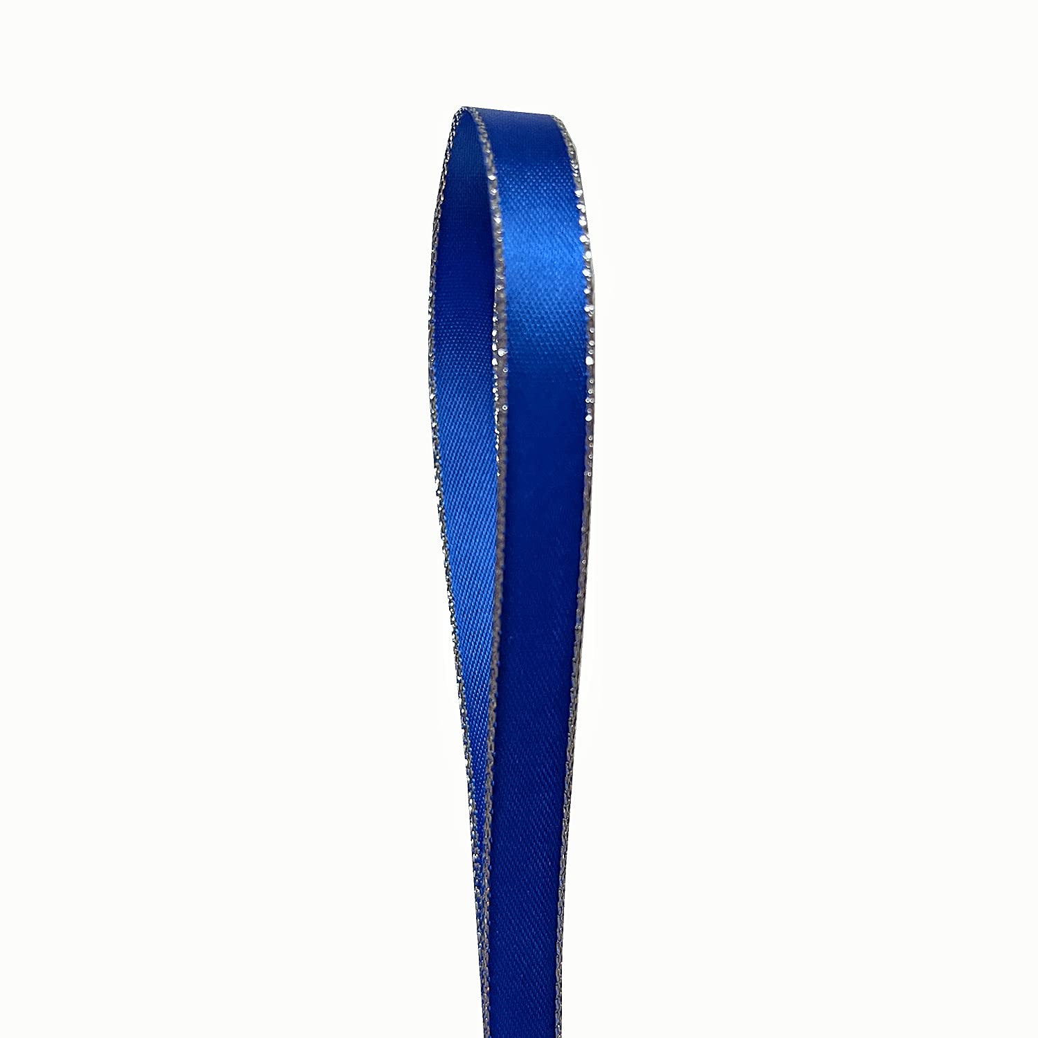 QIANF Royal Blue Double Face Satin Ribbon with Silver Border, 1/4 Inch X 50Yd