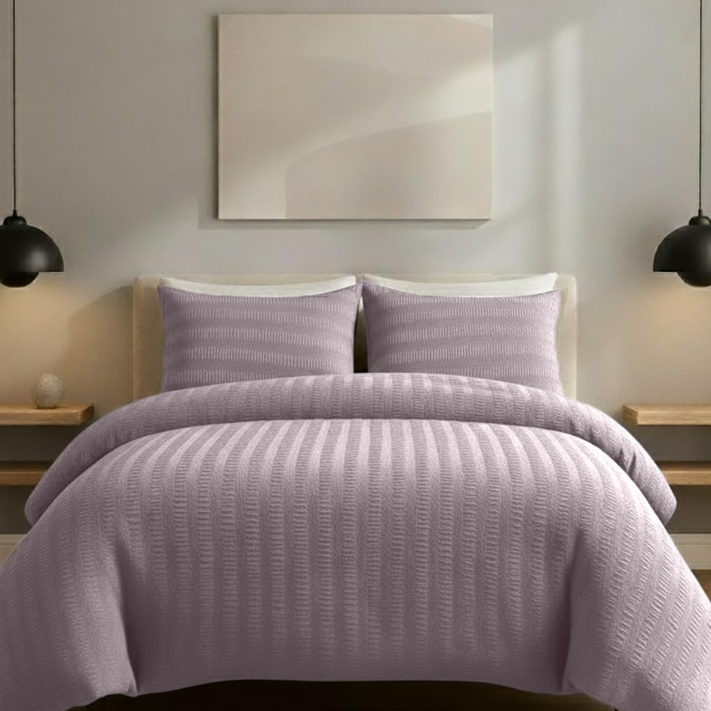 AHS - King Silver Seersucker Duvet Set Cover With Pillow Case - Multiple Sizes - Complete Bedding Set - Ultra Soft Brushed Microfiber - EasyCare & Machine Washable — image 1