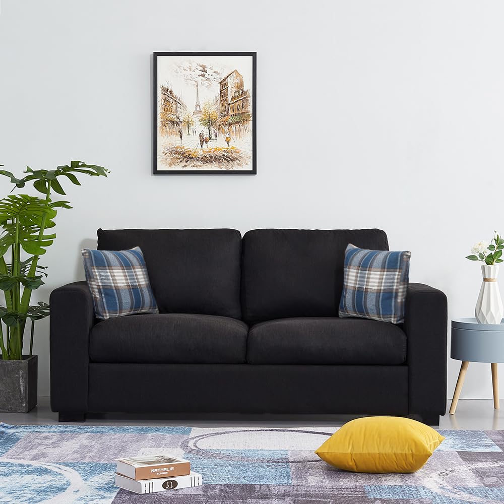 Panana Fabric 3 sofa- Sofa set living room furniture- 3 seater sofas & couches, Solid Wooden Legs (Black, 3 Seater)