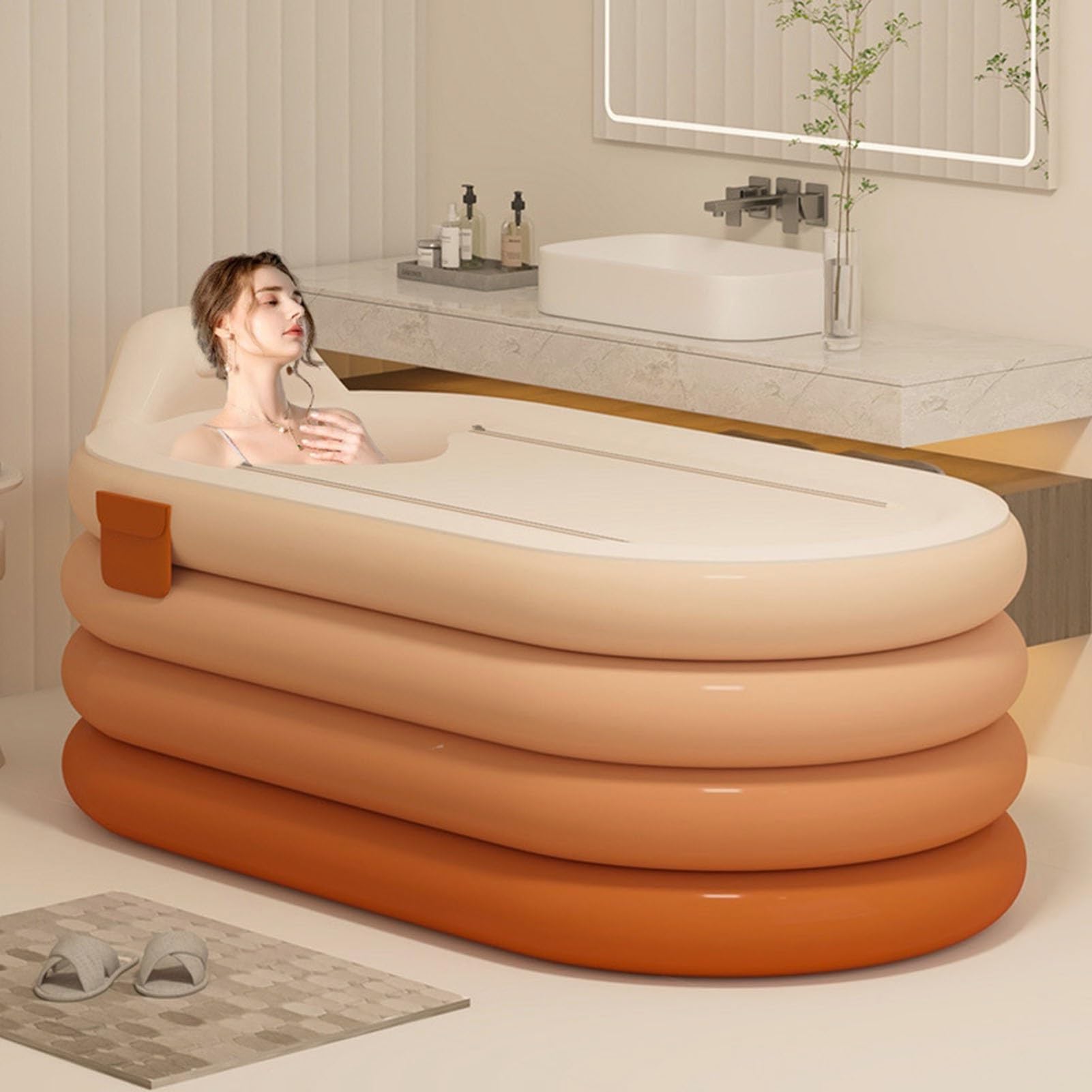 Bañera inflable naranja de 120cm para adultos con bomba de aire eléctrica plegable para spa en casa
