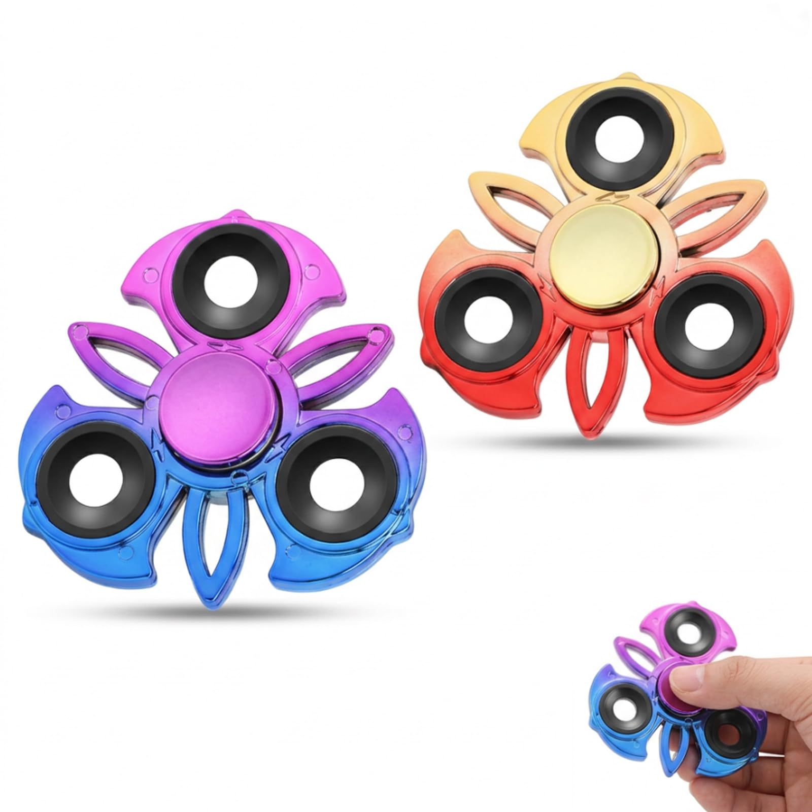 2 Fidget for Spinner Angel Eye Design Purple-Blue and Red-Gold Fidget Ornaments, Sensory Stress Relaxation Ornaments for Office Desk