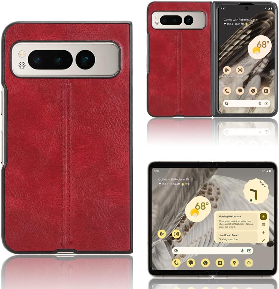 Case Compatible with Google Pixel Fold,Compatible with Google Pixel Fold 5G G9FPL [PU Leather texture][PU+PC+TPU] 3 in 1 Camera Protection Cover Red